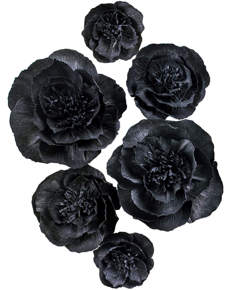 Letjolt Black Paper Flowers Decorations for Wall Black Artificial 3D Flowers for Wedding Decor Baby Shower Bridal Shower(Set 6) - Image 1